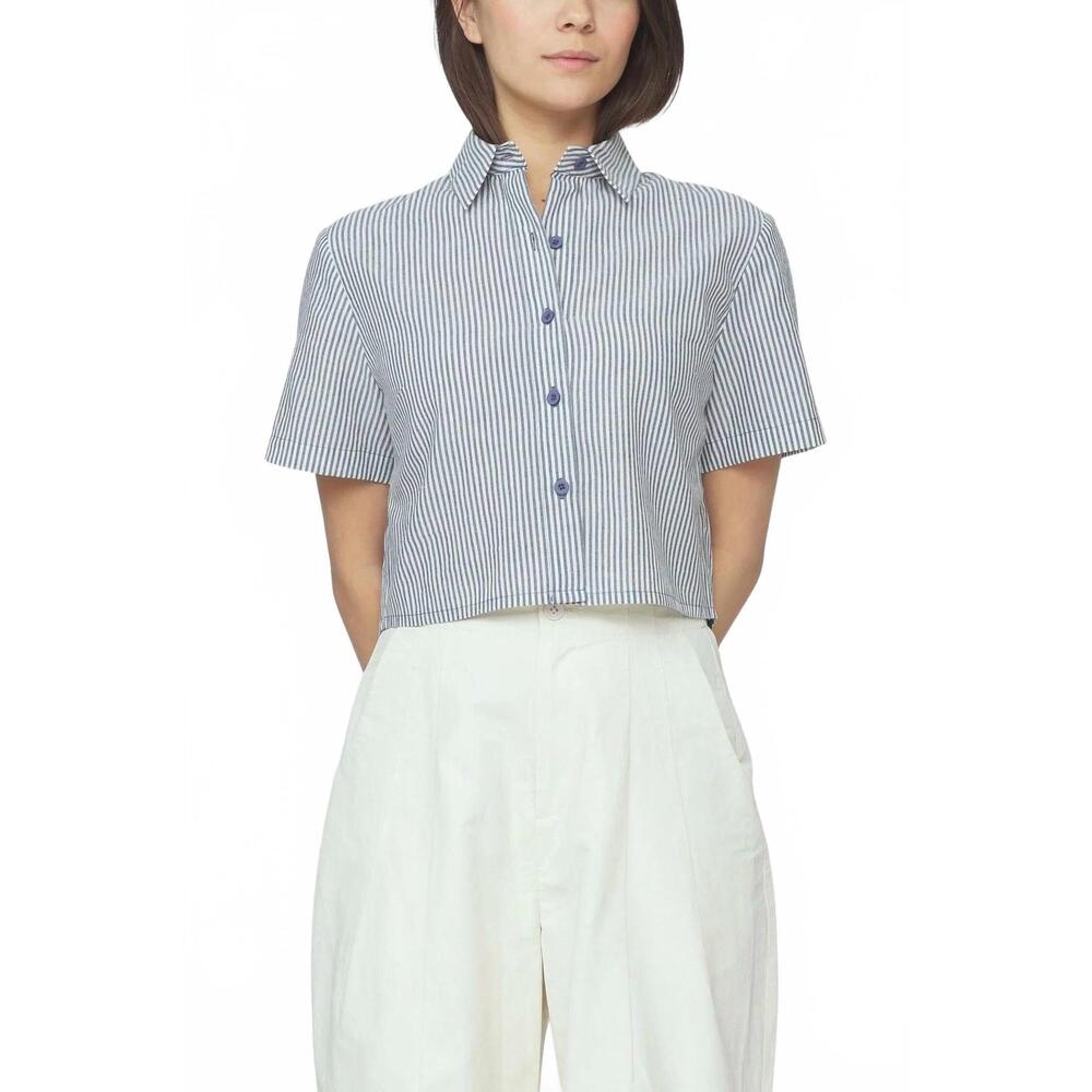 NEW 7115 BY SZEKI striped cropped shirt in navy stripes